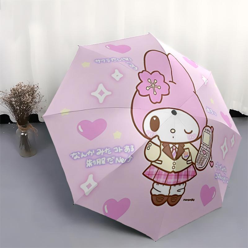 1pc My Melody Automatic Folding Umbrella - Cute Pink Design with Hearts, Stars, and Cherry Blossoms - Perfect for Fans, Travel, Daily Use, and Gifts.H