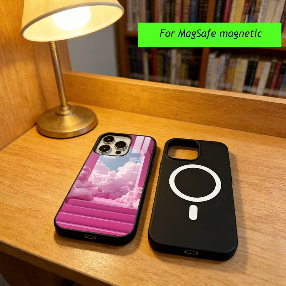 Stilvolle rosa Wolken für Mädchen Handyhülle Für iPhone17,16,15,14,13,12,11 Plus,Pro Magnetisch Für Magsafe Kabelloses Laden