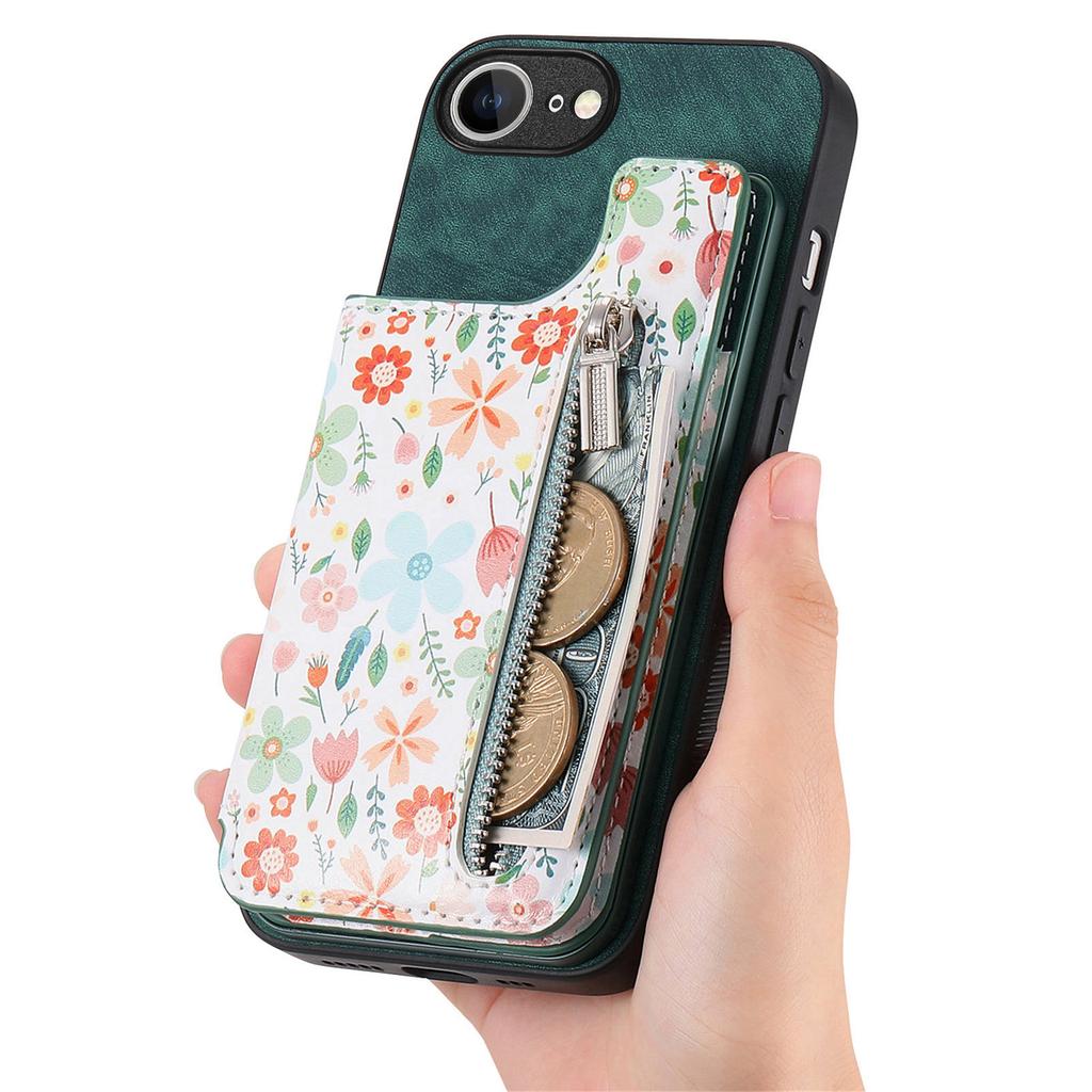 For iPhone 16e Leather Phone Cover with RFID Blocking Zipper Card Bag Kickstand