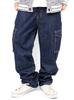 HLEMMUSEUM Wide Denim Cargo Pants with Elastic Size Navy Men's Waist, 5L, (Cargo)