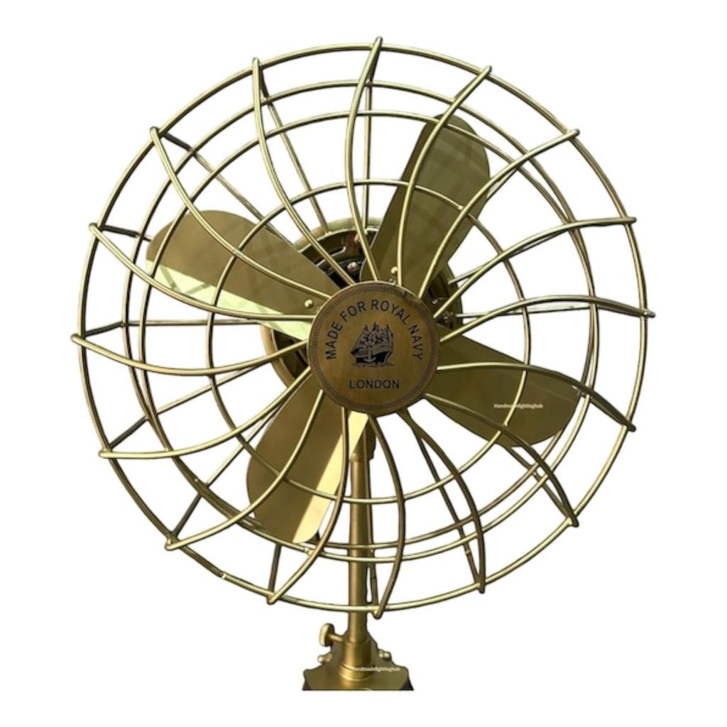 Nautical Brass Antique Finish Floor Fan with Black Tripod - Adjustable Electric Pedestal Fan - Retro Industrial Modern Twist Home Accent