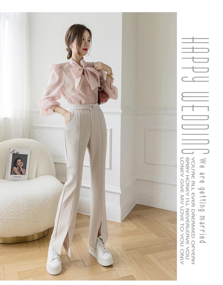 Women's Korean Style High-Waisted Flared Split Dress Pants - Spring/Summer 2026 Collection, Slimming Drapey Trousers Casual Trousers.