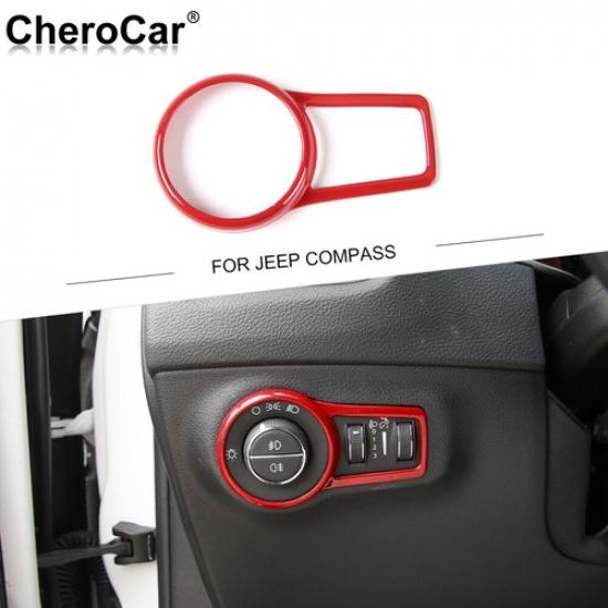 Headlight Lamp Button Switch Cover Trim Ring For Jeep Compass 2017+Red Interior