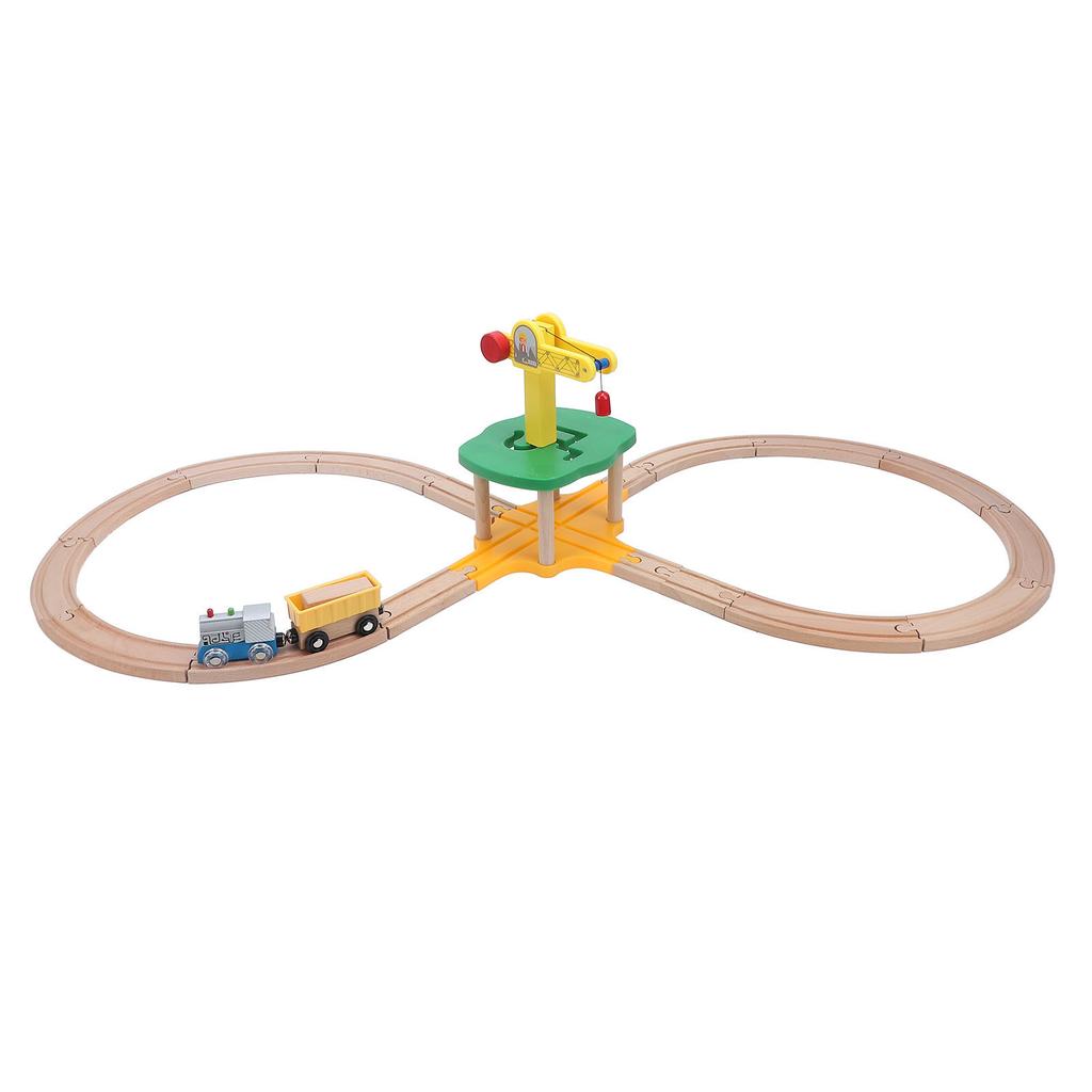 Tower Crane Wooden Train Track Set with Straight Curved Tracks Building Blocks Wooden Railway Set Ex
