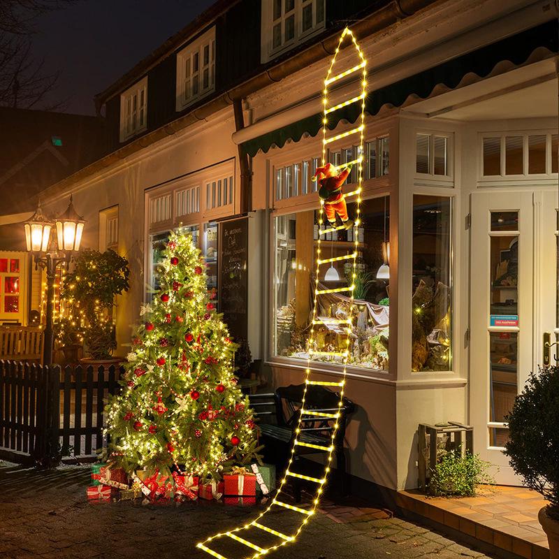 LED Christmas Climbing Ladder Lights with USB Santa and Colorful Stars for Outdoor Decoration