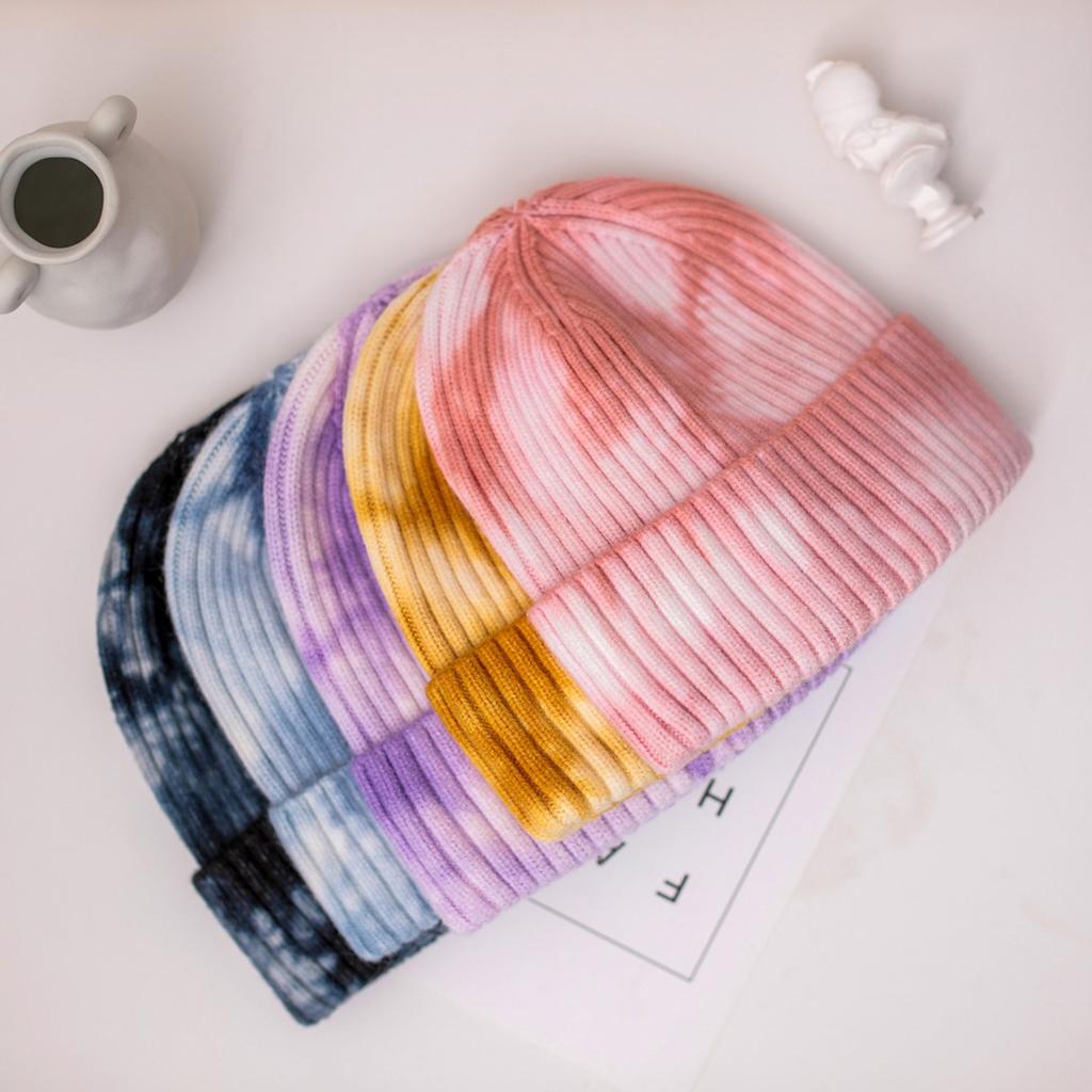 Cross-Border Trendy Tie-Dye Knitted beanie Unisex Hip-Hop Sports Warm Japanese Style Thickened Cold Hat