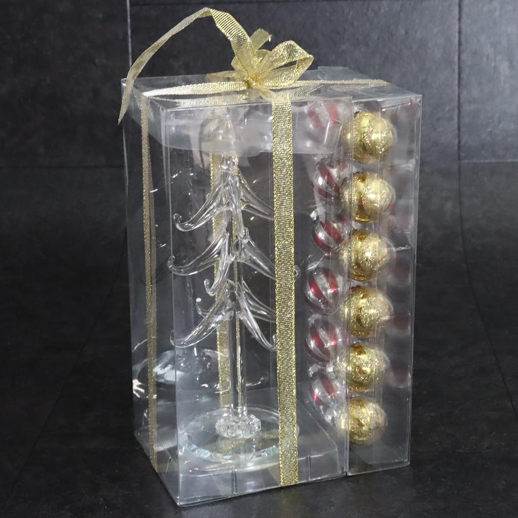 Fourcart Cute Glass Christmas Tree Ornament Set, Striped Tree
