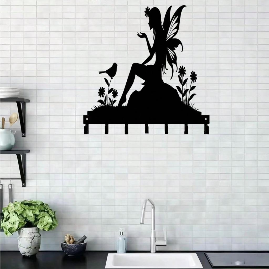 Metal Wall Shelf 7 Hook Towel Rack Bathroom Kitchen Storage Rustproof Home Decor