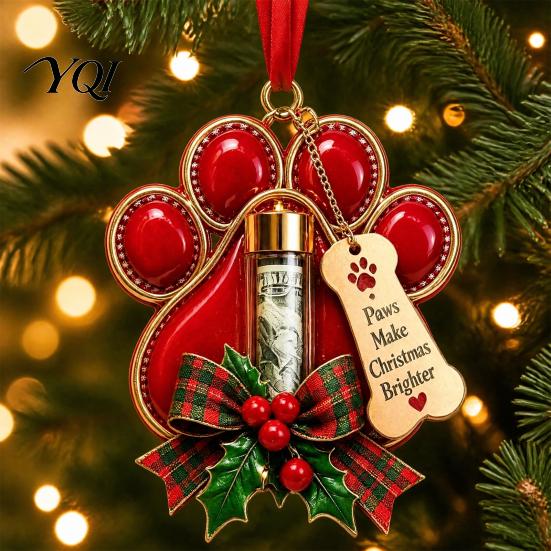 Hanging Money Gift Container Christmas Cash Holder Ornament for Holiday Tree Decorations, Transparent Acrylic Display Box with String Party Favors And