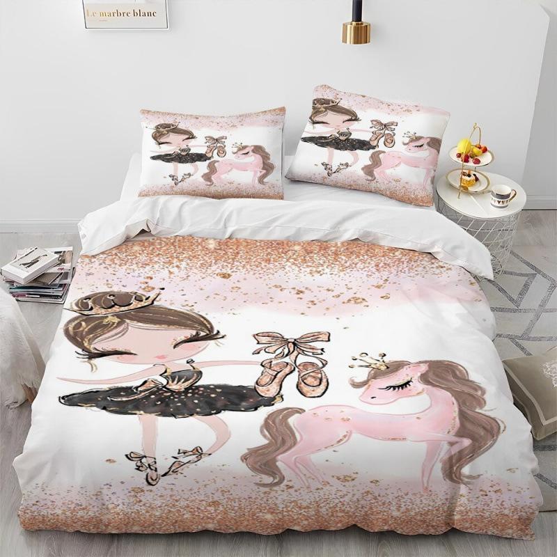 Girls Ballet Dance Duvet Cover Three-Piece Bedding 3D Printed Sheet Quilt Cover Pillowcase