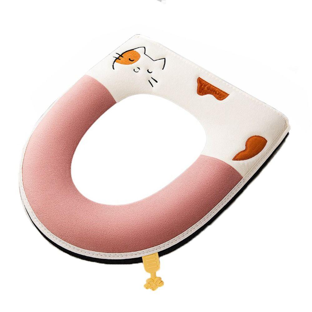 Handle Toilet Seat Cushion With Zipper Closestool Mat Reusable Plush Toilet Seat Cover  Lavatory