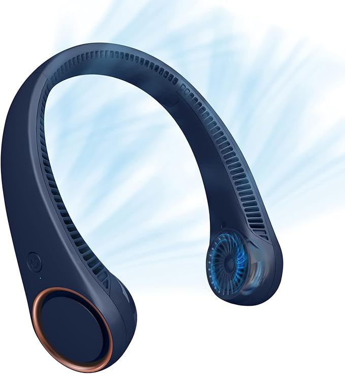 Portable Personal Neck Cooling Rechargeable Bladeless Fan - Hands Free 3 Speed 4000 mAh Battery USB Operated Wearable Headphone Design