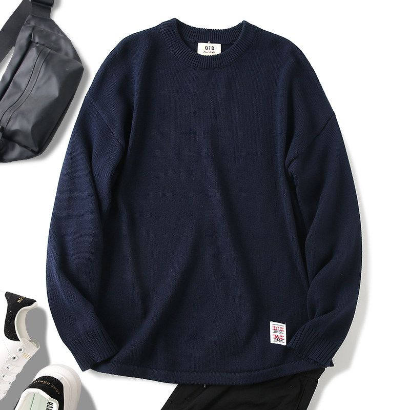 Loose Fit Export Men's Clothing Factory Cut-Label Surplus Autumn and Winter Casual Pure Cotton Crew Neck Pullover Sweater Jacket Trendy