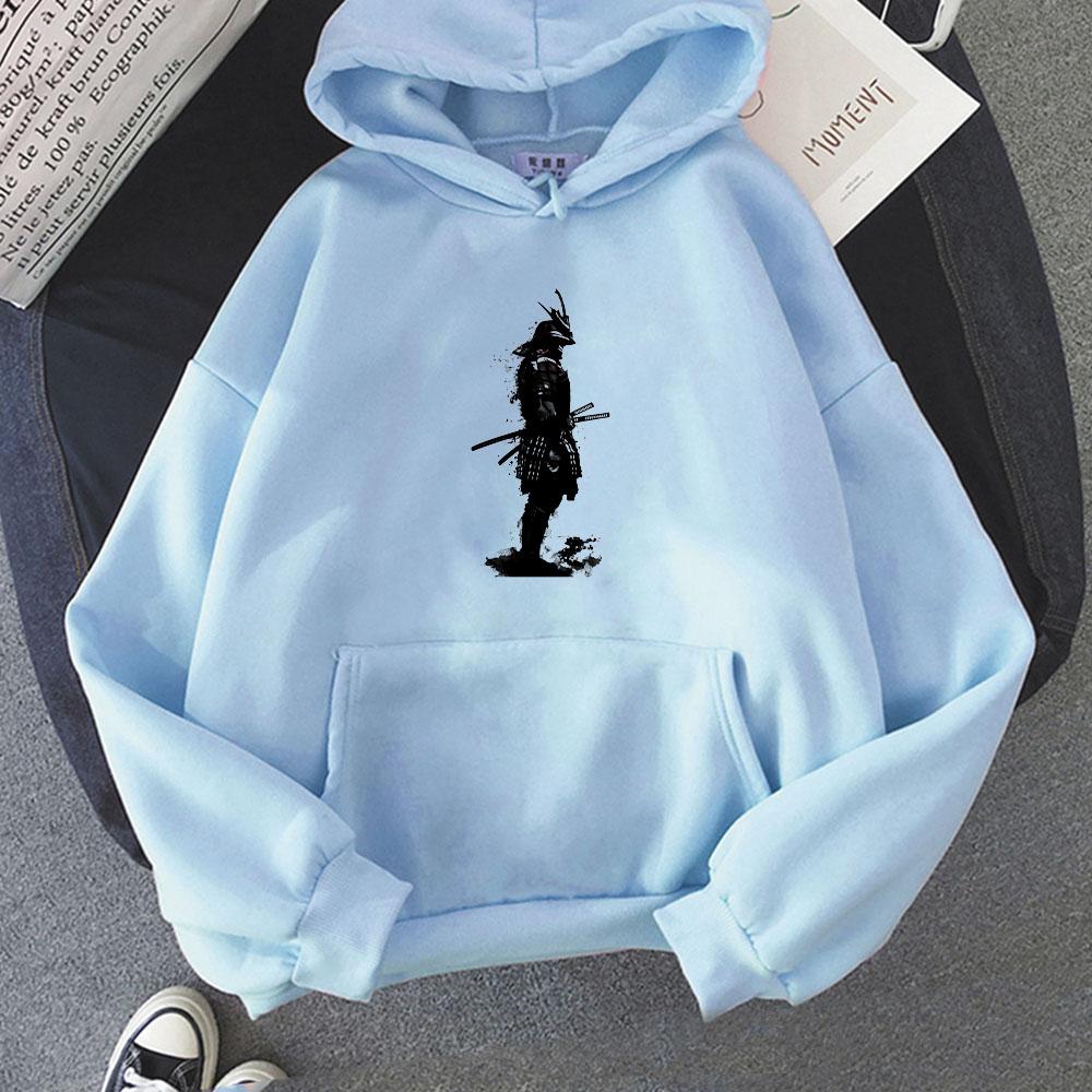 Japan Samurai Armor Katana Ink Style Potištěná mikina s kapucí Grafický potisk Vintage mikina Pop Neformální oblečení Hoody