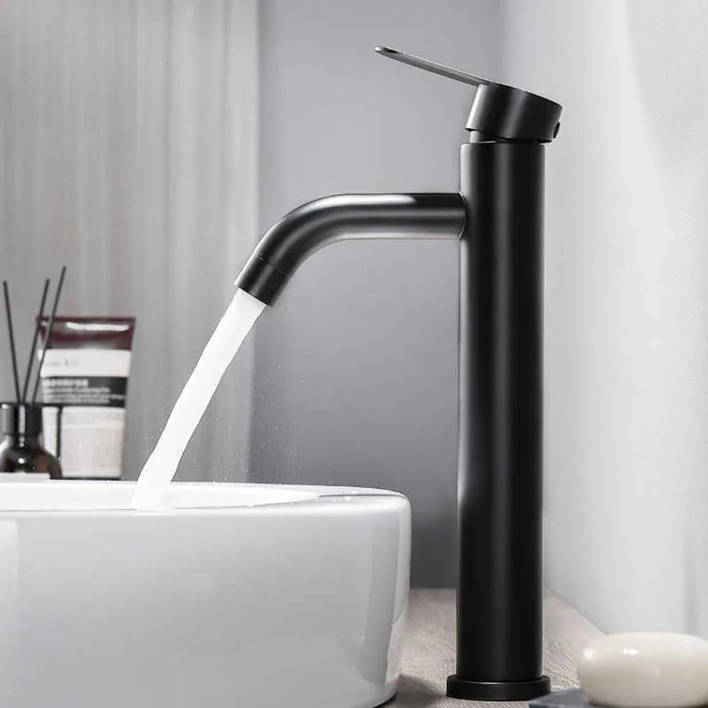 1 Set Bathroom Tap And 2 Water Pipe Matte Black Bathroom Mixer Tap Stylish Easy-To Install Bathroom Tap Home Replacement Faucet