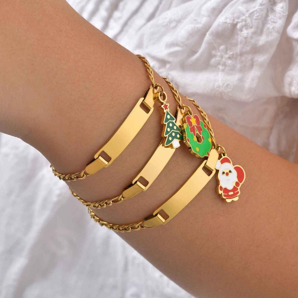 Children'S Christmas Gift, Stainless Steel Curved Sign Dripping Oil Santa Adjustable Children'S Bracelet