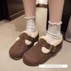 Autumn four-season Doudou shoes women's velvet loafers wear flat-soled retro soft-soled Birkenstock big head and cotton shoes