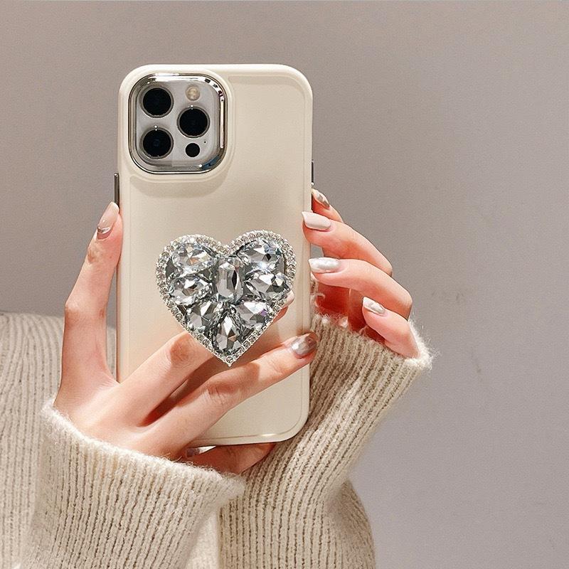 Applicable to Apple 17 Shiny Rhinestone Holder 16Promax/15Pro Love Holder Mobile Phone Case Applicable to Apple 11 IP16PROMAX белый
