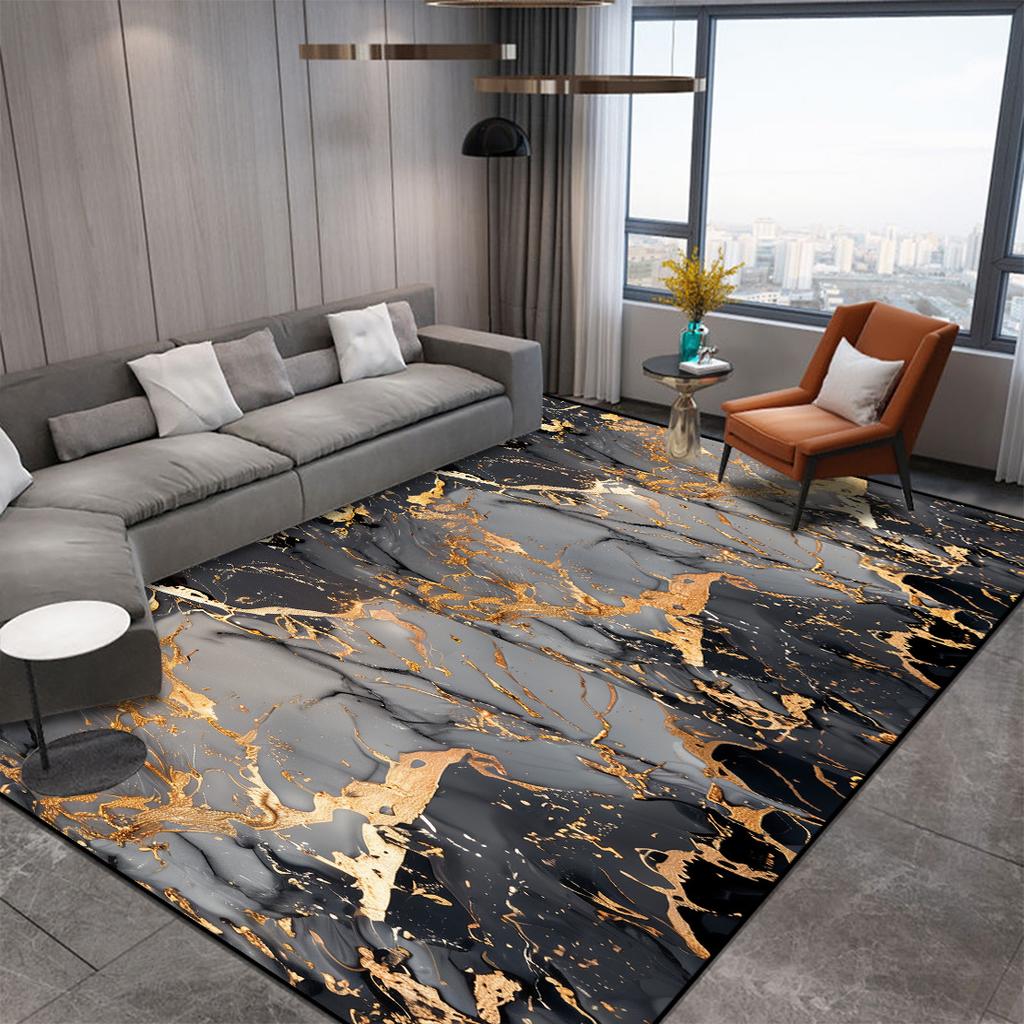 Abstrakter dekorativer Teppich im nordischen Stil für Wohnzimmer Luxus Gold Riss Teppiche für Schlafzimmerdekor Rutschfest Waschbar Sofaseitenmatte