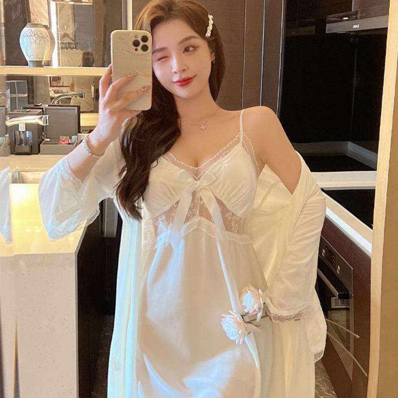 Sexy Pajamas Golden Velvet Premium Autumn And Winter Lace Pure Desire Suspender Nightgown Nightgown Two-Piece Set