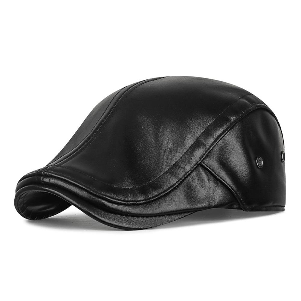 

Curved Brimmed With Ears Flap Snapback Cap Adjustable Duck Tongue Hat Windproof Ear Protection Newsboy Retro Warm Cold Proof Hat One Size чёрный