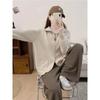 Autumn and winter new women's loose solid color zipper cardigan versatile casual thickened polo neck sweater jacket