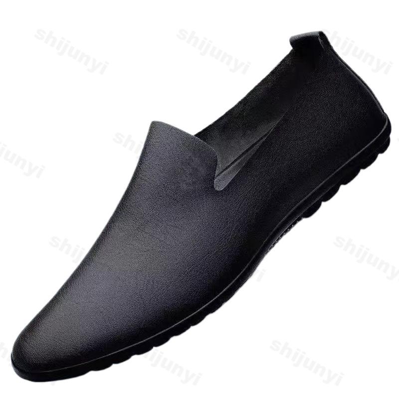 Fashion Men's Leather Shoes 2025 Spring Autumn Fashion Slip On Breathable Casual Shoes Lightweight Comfortable Non Slip Soft Sole Flats