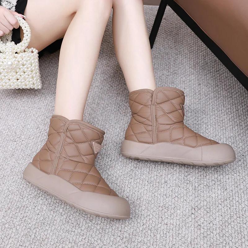 

Модные женские водонепроницаемые теплые зимние ботинки на платформе, зимние толстые подошвы, нескользящие уличные хлопковые туфли, женские нескользящие повседневные удобные ботильоны 41 кофейный