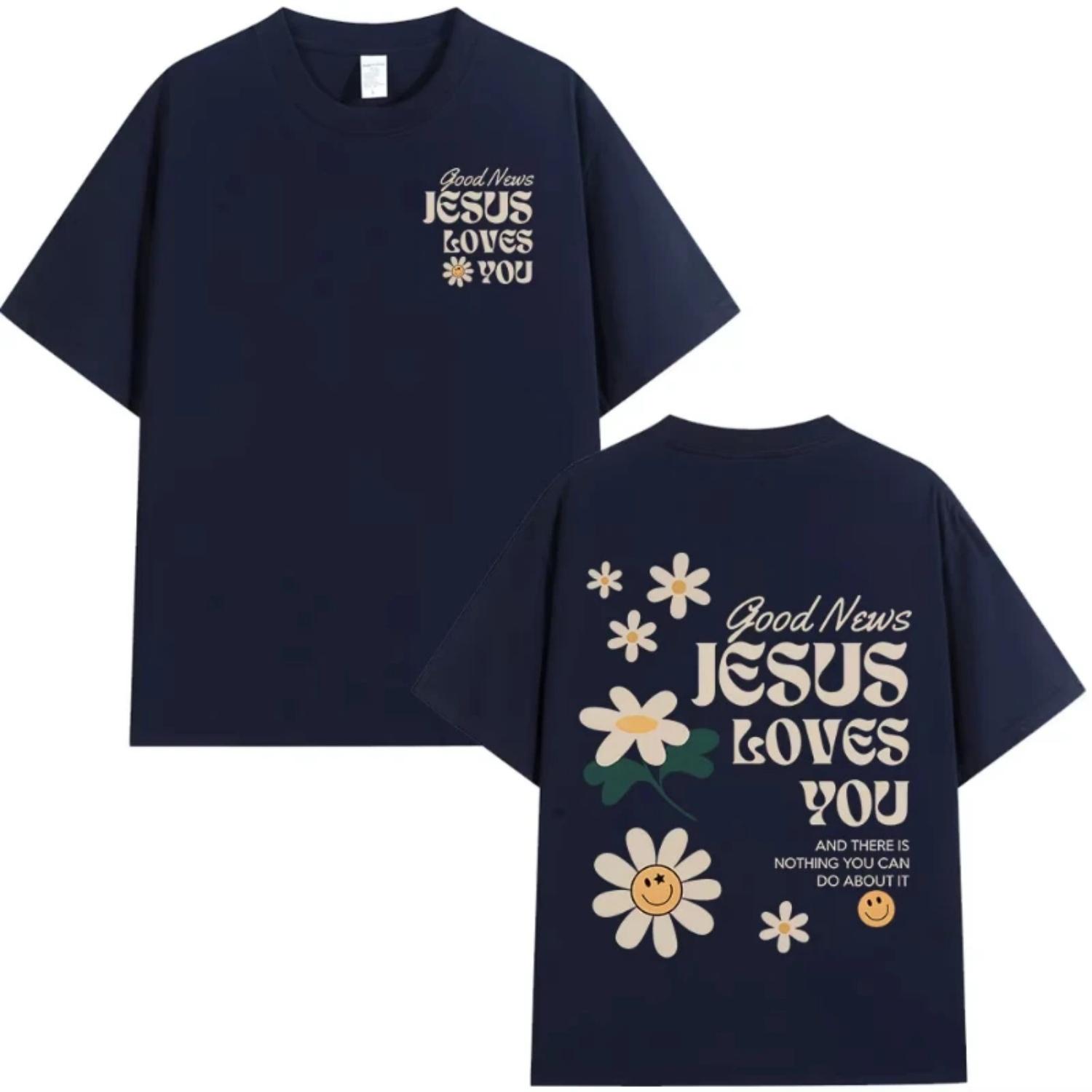 

Good News Jesus Loves You Christian Bible Verse T-shirts Men s Women Clothing Fashion Harajuku Short Sleeves T Shirts Streetwear S чёрный