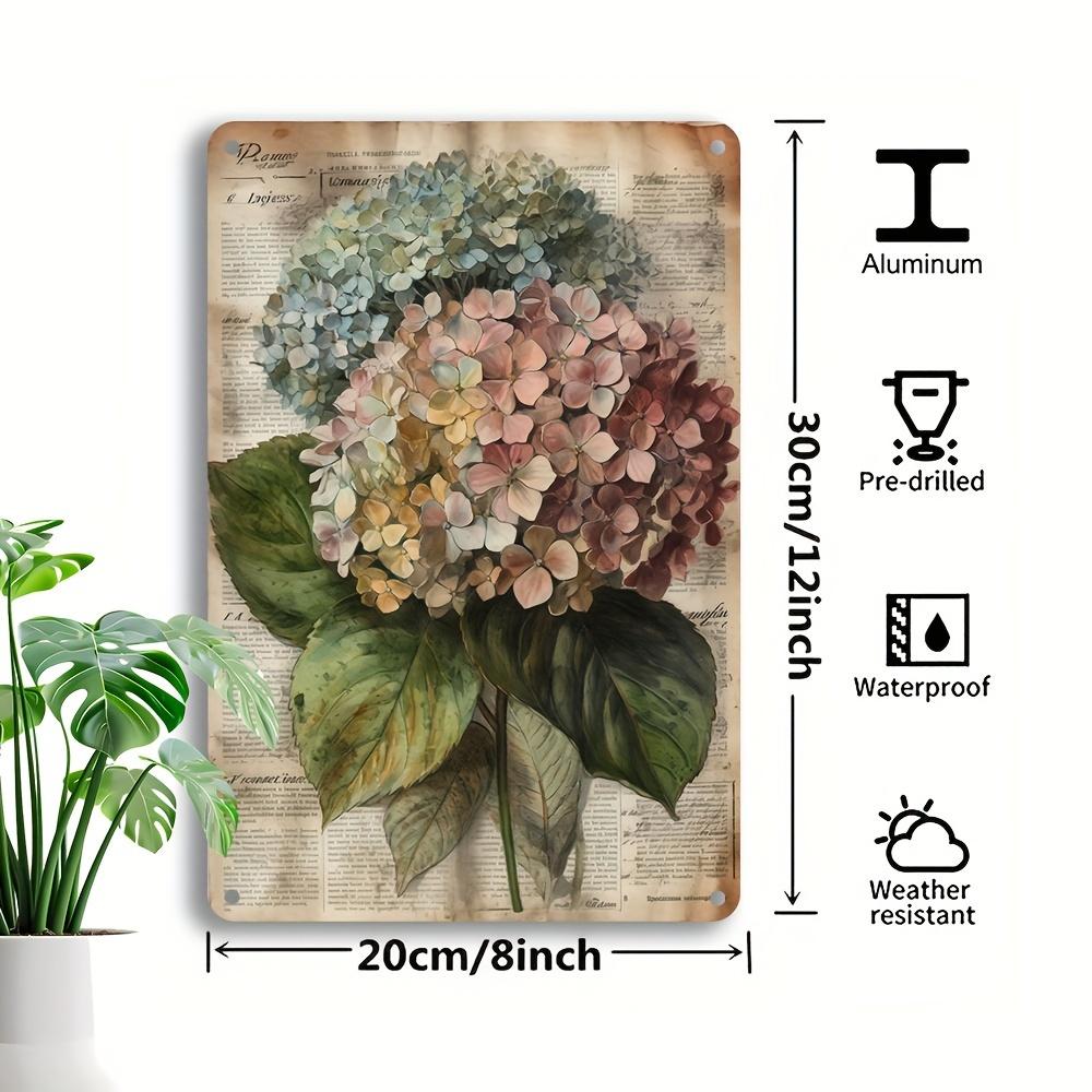 Vintage Hydrangea Aluminum Tin Sign - Retro Floral Home & Bar Decor, 20.32x30.48 Cm, Multipurpose Wall Art with Vibrant Colors,