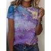 Fashionable Marbled Print Short-sleeve T-shirt with Round Neck