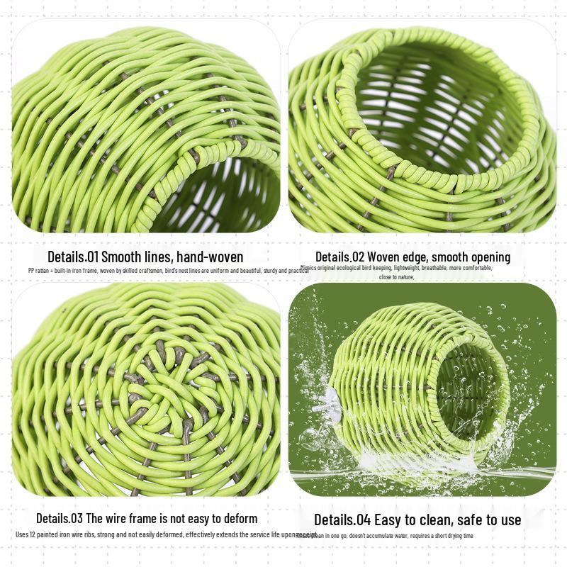 Hanging Rattan Bird & Squirrel Nest with Plastic Cage - Cozy Sleep Spot for Small Pets