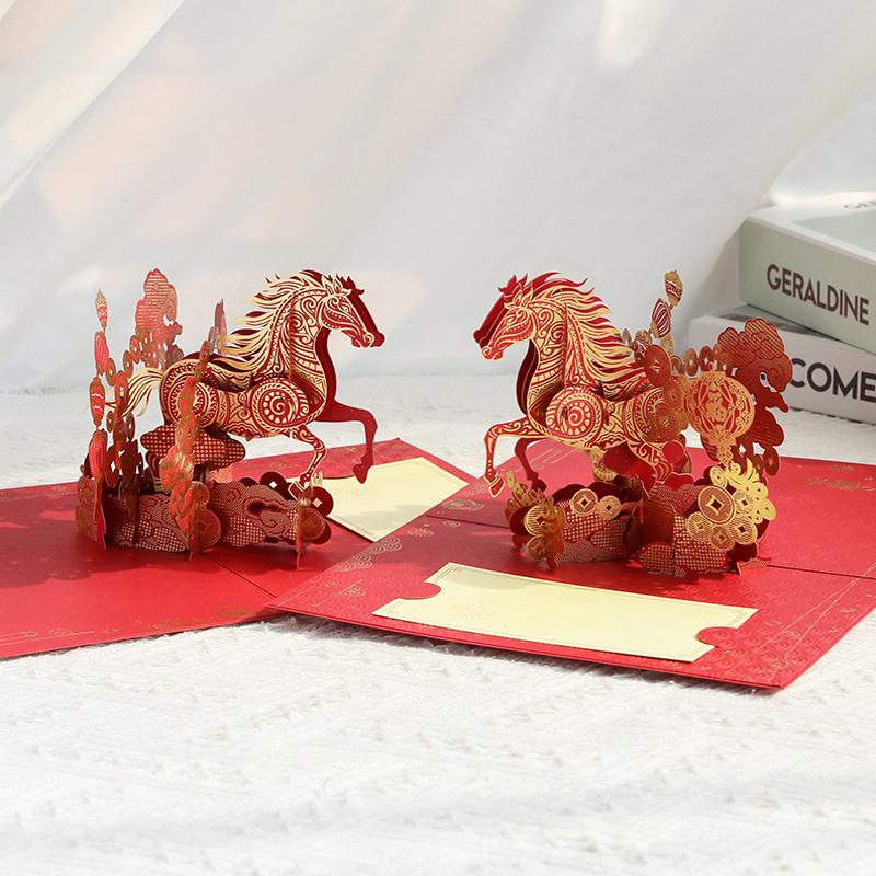 3D New Year Greeting Card For The Year Of The Horse 2026 Creative Blessing Commemorative Folding Card For Friends Chinese