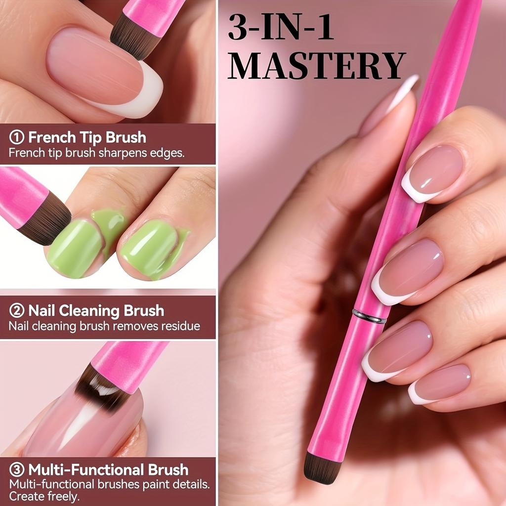 Pincel para Unhas Francesas 3 em 1 com Ponta Multifuncional - Lindo Pincel para Manicure para Unhas de Gel e Acrílico, Removedor de Esmalte, Pincel para Esmalte
