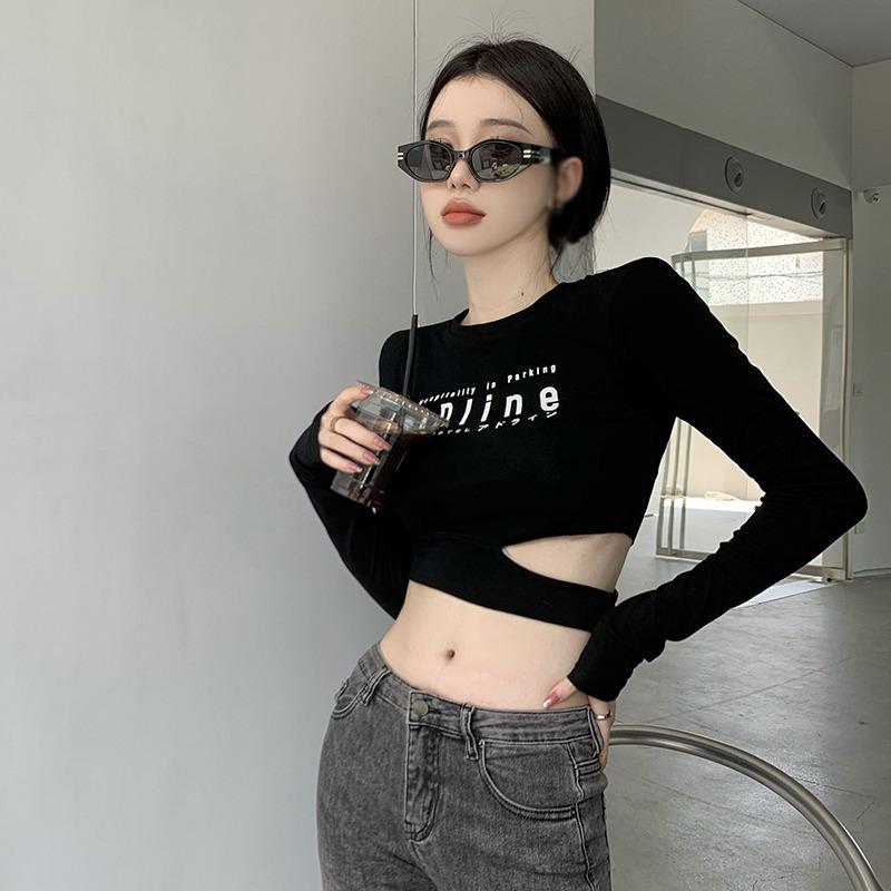 

Женская футболка с принтом букв, вырезами, облегающая, повседневная L