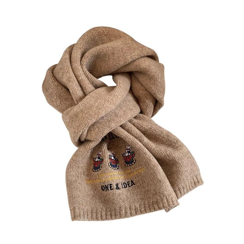 Süßer Bär Bestickter Wollschal für Damen Winter Hochwertig Japanisch All-Match Warm Gestrickter Wollschal für Studenten