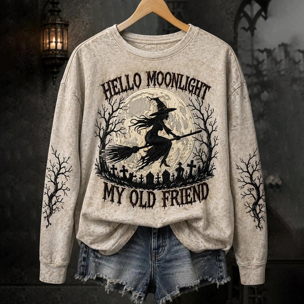 Women's Halloween Print Pullover Neck Long Sleeve Top