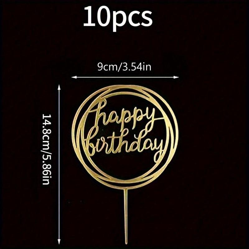 10pcs Modern Happy Birthday Cake Toppers - Cake Decorations, Party Decoration Supplies - Perfect For Family And Friends