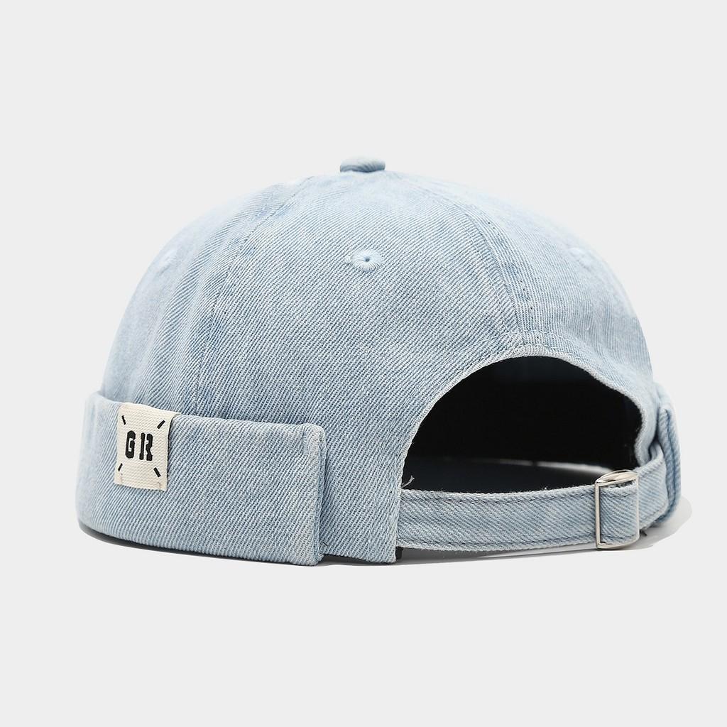 Denim Cap For Men Women Summer Adjustable Breathable Billless Hat With Letter Embroidery
