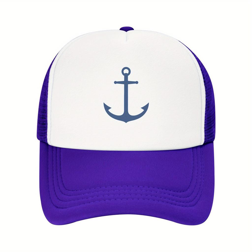 Nautical Anchor Trucker Hat Polyester Mesh Adjustable Unisex Casual Sports Cap