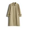Womens Mid-Length Water-Resistant Wrinkled Trench Coat Cotton Blend Long Sleeve Single-Breasted Office Chic