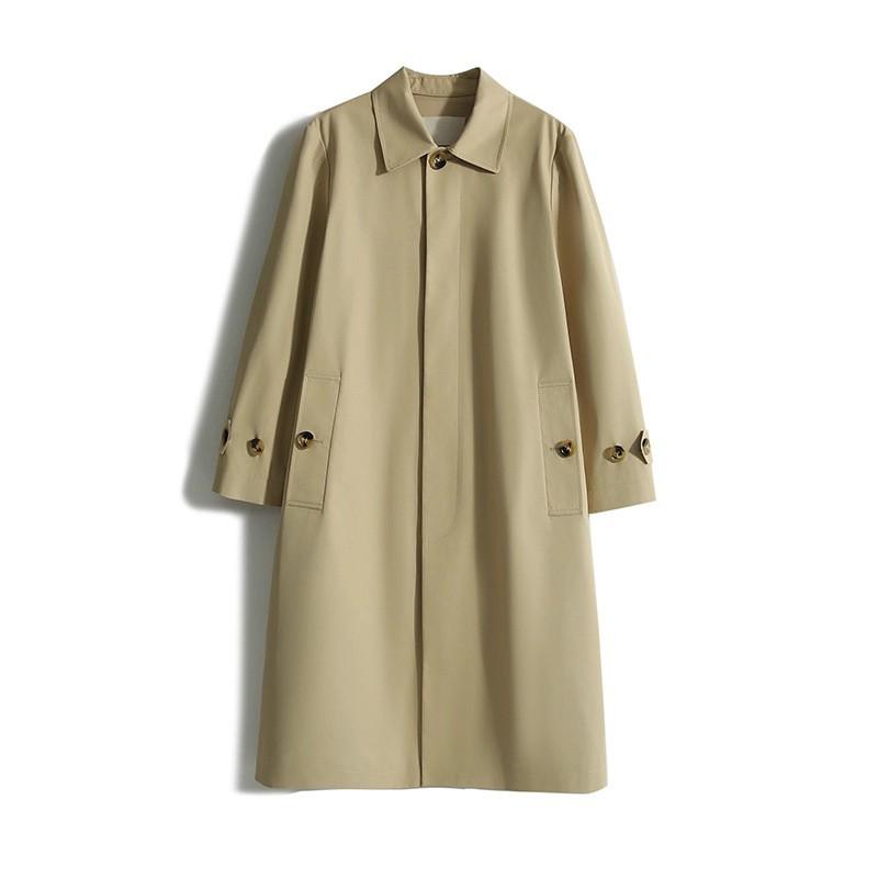 Womens Mid-Length Water-Resistant Wrinkled Trench Coat Cotton Blend Long Sleeve Single-Breasted Office Chic