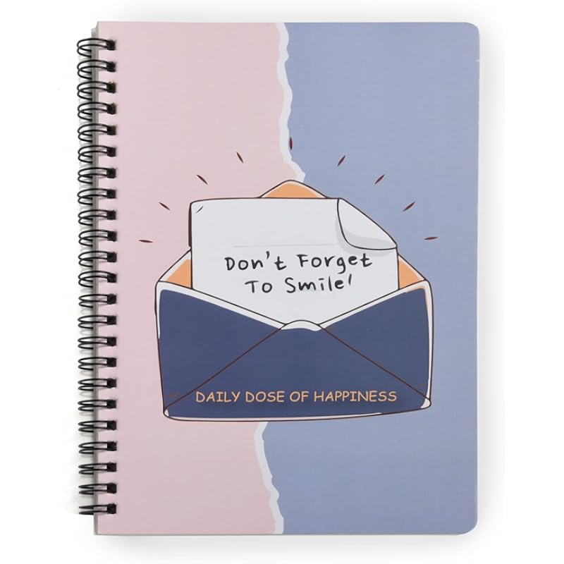 Papboo A5 Handy, Easy to Carry,DonT Forget to Smile Spiral Wiro Notebook : 100 GSM Natural Shade Paper, Dot Grid, 120 Pa