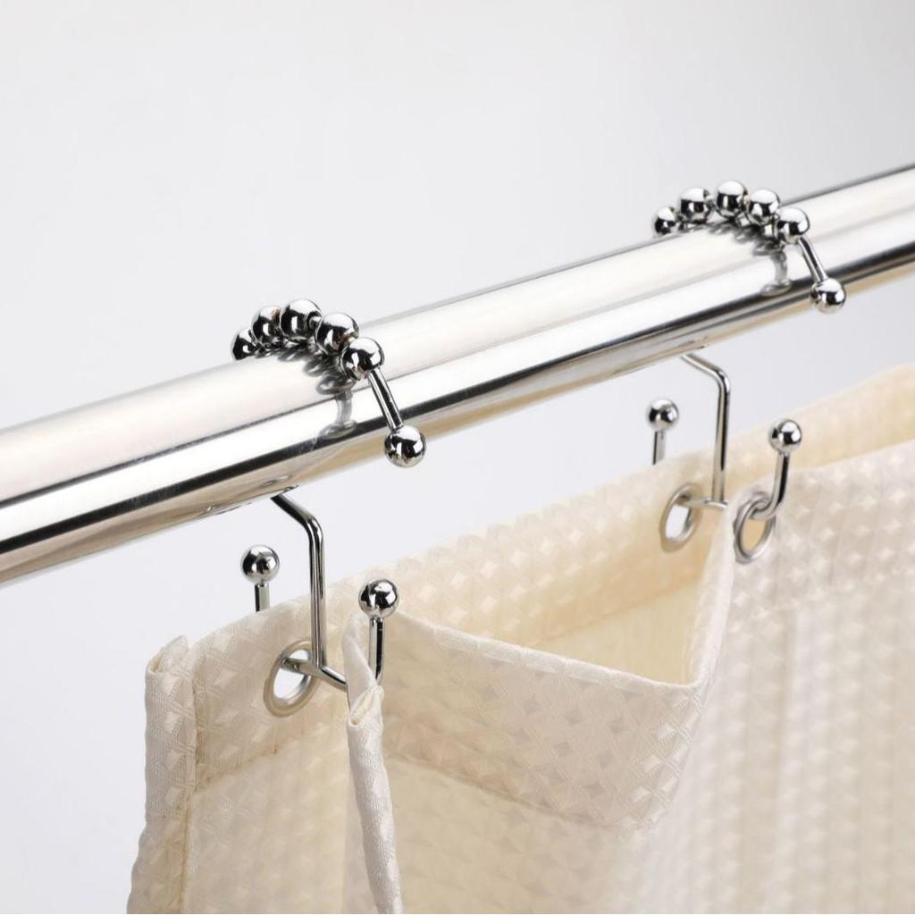 Stainless Steel Double-Sided Bath Curtain Hooks, Tool-Free Install, Sliding J-Hook Design