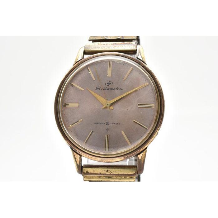 Used SEIKO Seikomatic J14074DE Automatic Pink Peach Dial Gold Stainless Steel Telescopic Bracelet Vintage Retro Antique 60s 1960's Men's Watch