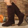 Fashion Women Suede High Boots Knee High Mid Heels Shoes Woman 2025 Trend Fashion Winter Buckle Snow Cozy Dress Motorcycle Boots Mujer
