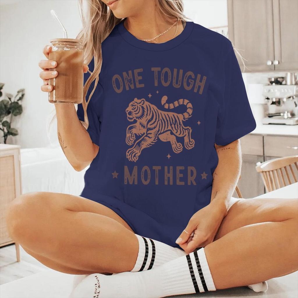 One Tough Mother Vintage Tiger Print T Shirts Short Sleeve Crewneck Graphic Fashion Women Casual Tees