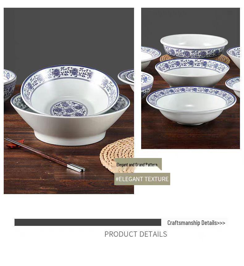 Blue & White Melamine Soup Bowl - Commercial Porcelain Imitation, Large Plastic Basin for Hotels & Restaurants