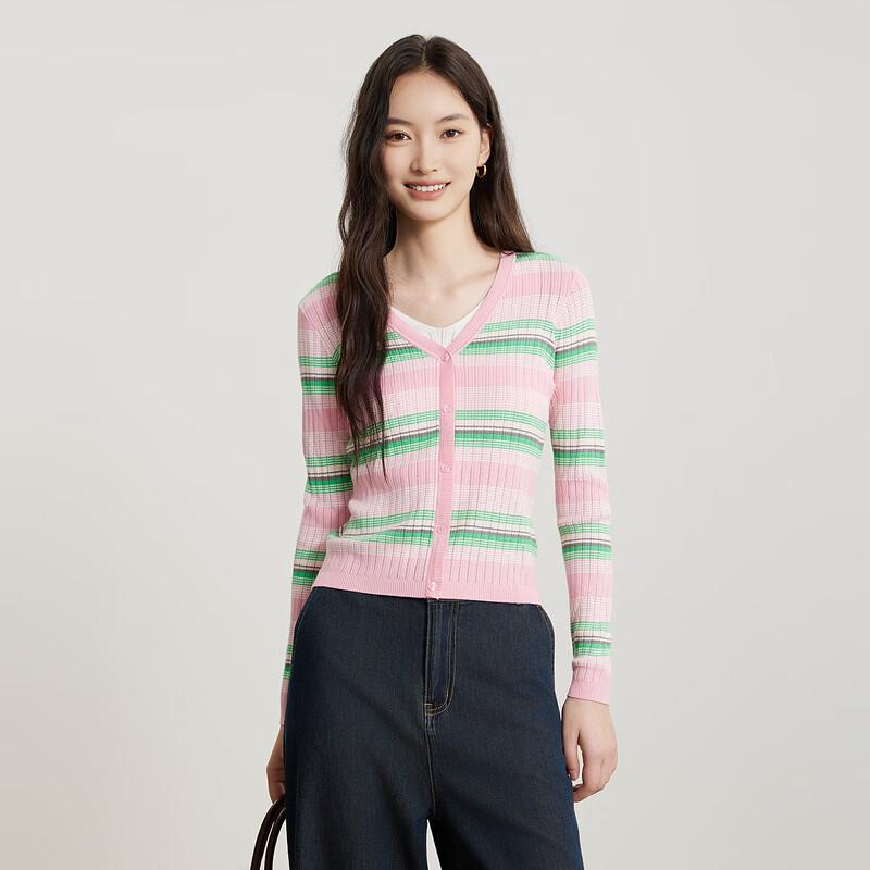 Faux Two-Piece Color-block Knitted Cardigan XL
