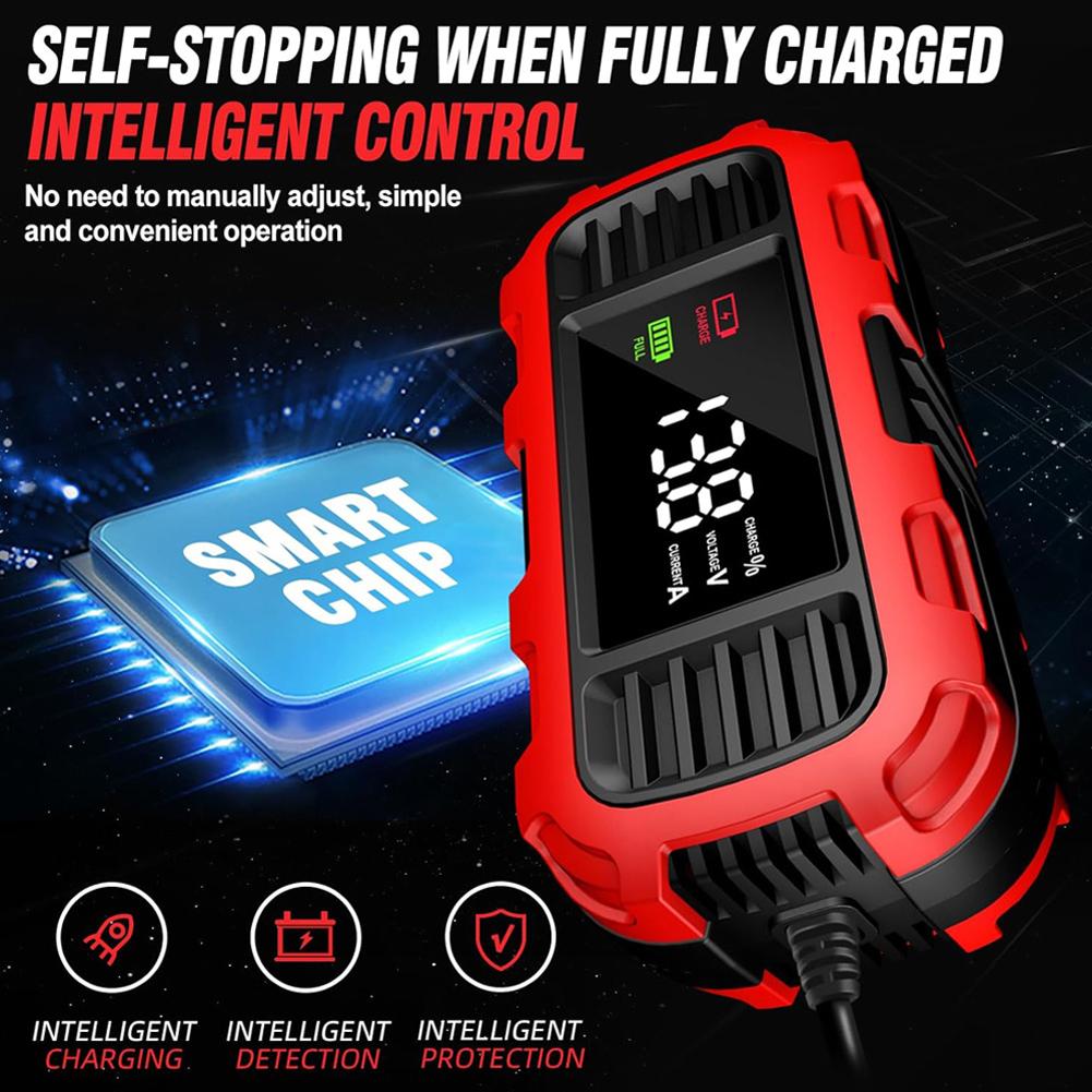12V 2A Car Battery Charger Digital Display Motorcycle Battery Charger Fully Automatic Battery Charger for Motorcycle Batteries